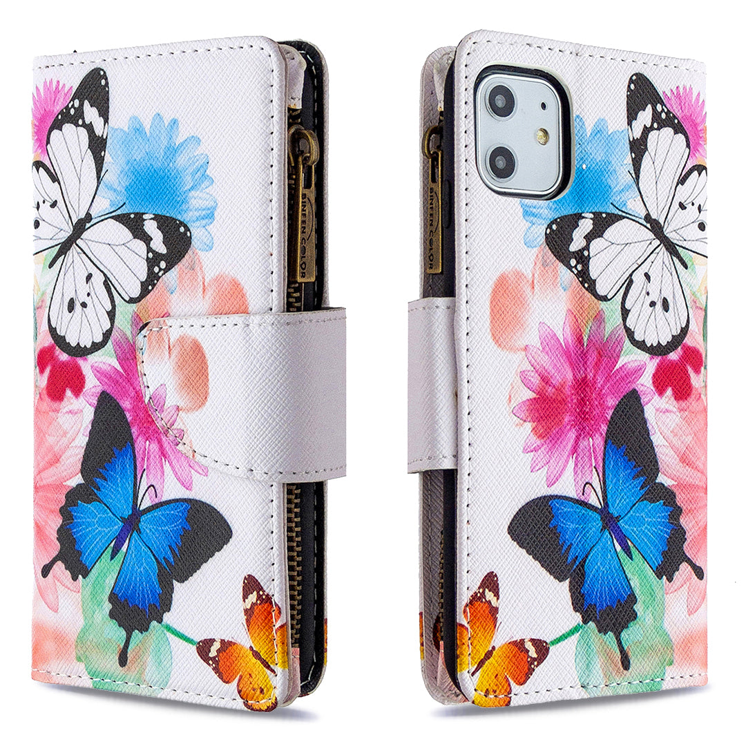 Pattern Printing Zipper Wallet Leather Case Shell for Apple iPhone 11 6.1 inch