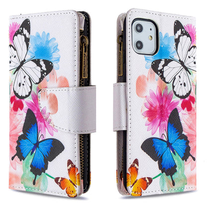 Pattern Printing Zipper Wallet Leather Case Shell for Apple iPhone 11 6.1 inch