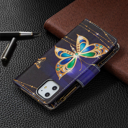 Pattern Printing Zipper Wallet Leather Case Shell for Apple iPhone 11 6.1 inch