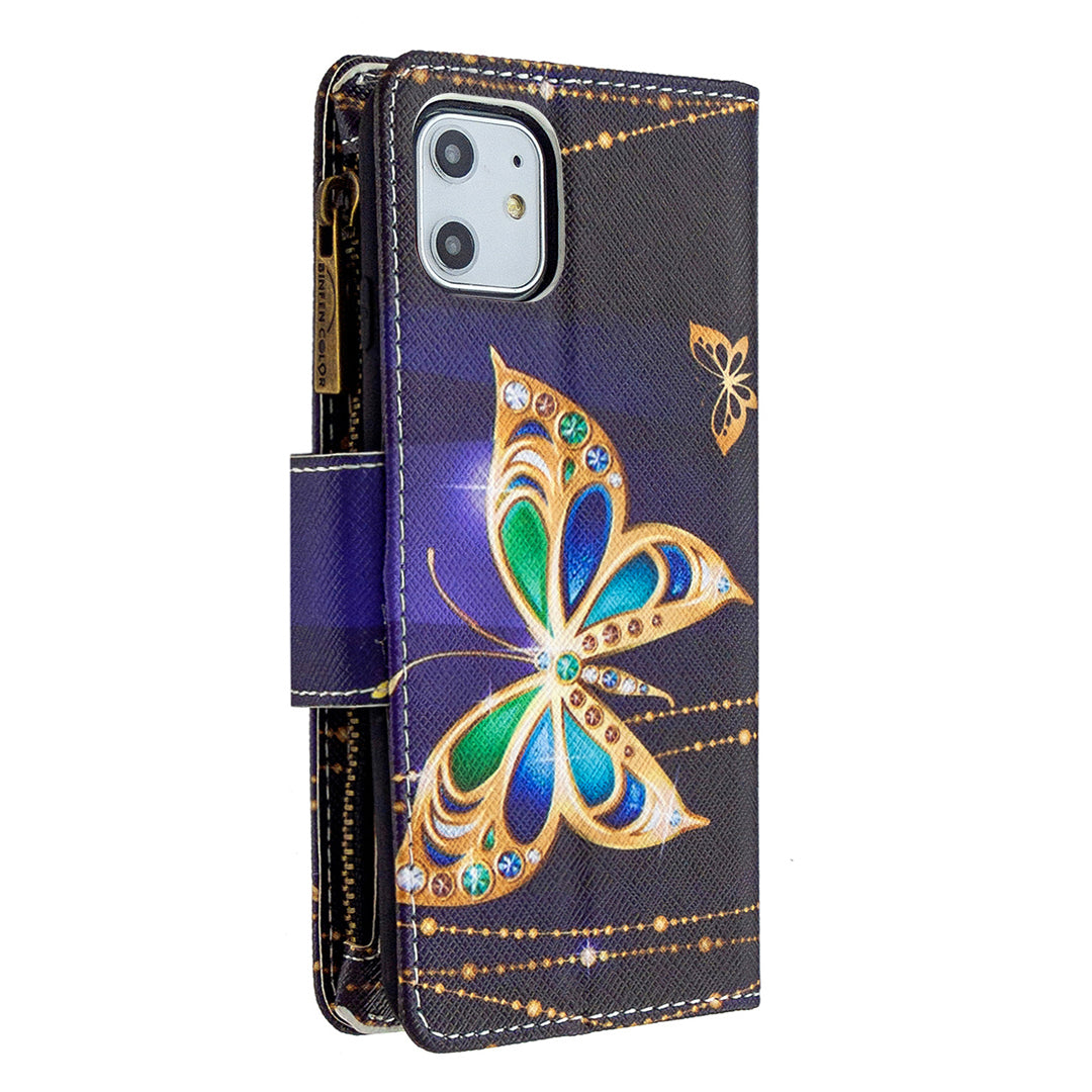 Pattern Printing Zipper Wallet Leather Case Shell for Apple iPhone 11 6.1 inch
