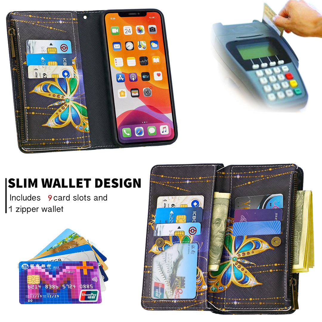 Pattern Printing Zipper Wallet Leather Case Shell for Apple iPhone 11 6.1 inch