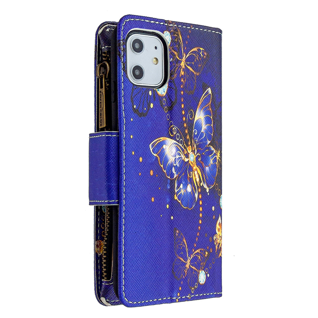 Pattern Printing Zipper Wallet Leather Case Shell for Apple iPhone 11 6.1 inch