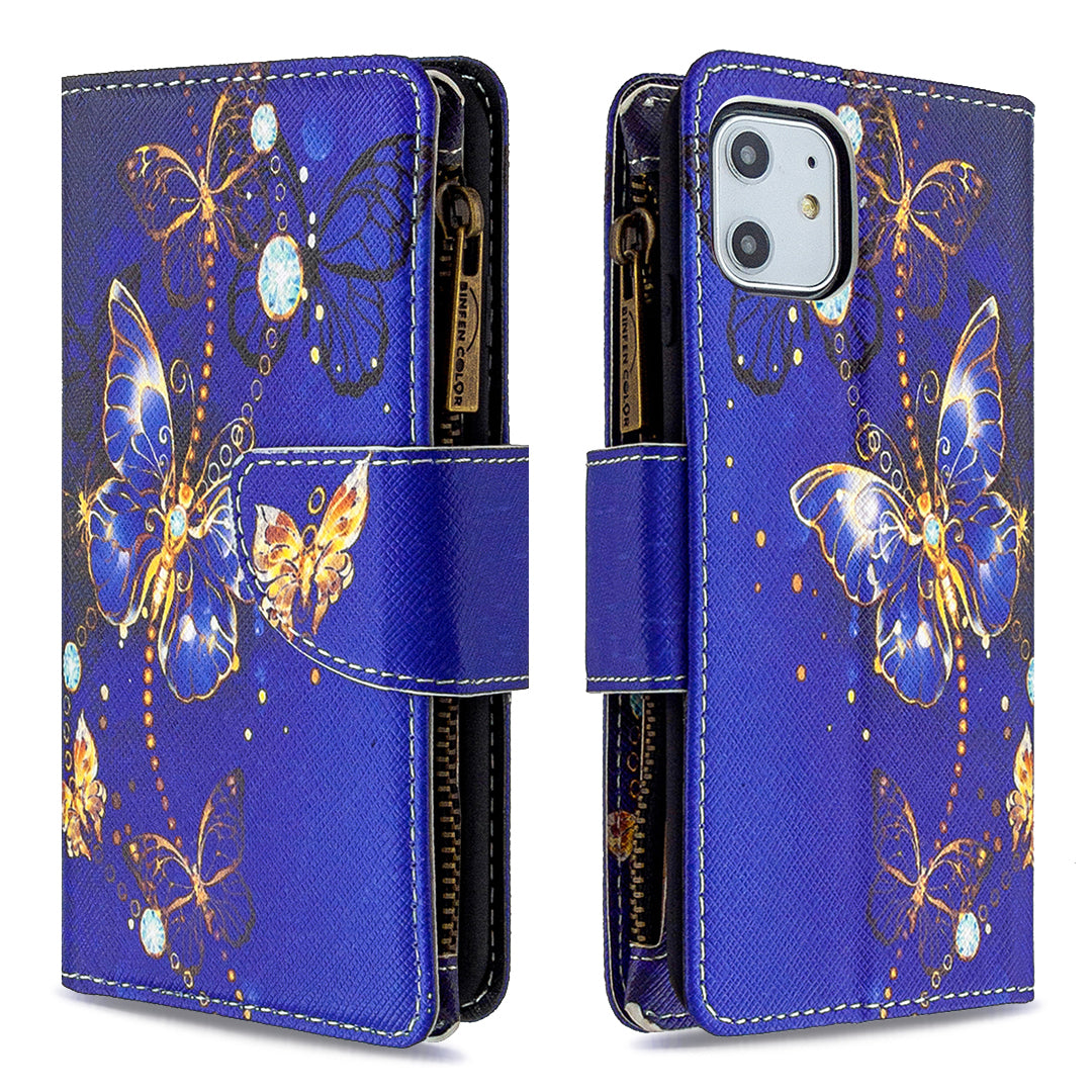 Pattern Printing Zipper Wallet Leather Case Shell for Apple iPhone 11 6.1 inch