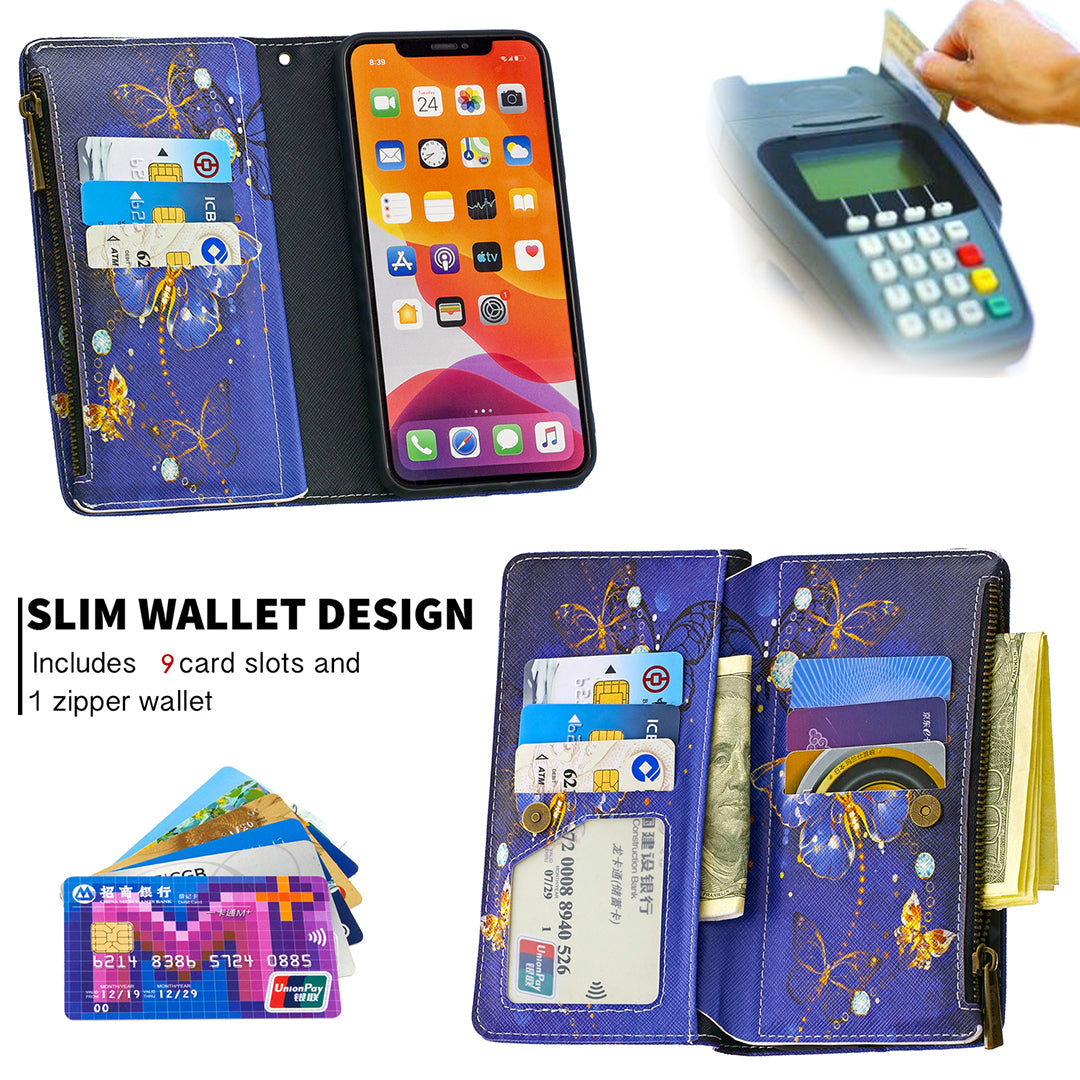 Pattern Printing Zipper Wallet Leather Case Shell for Apple iPhone 11 6.1 inch