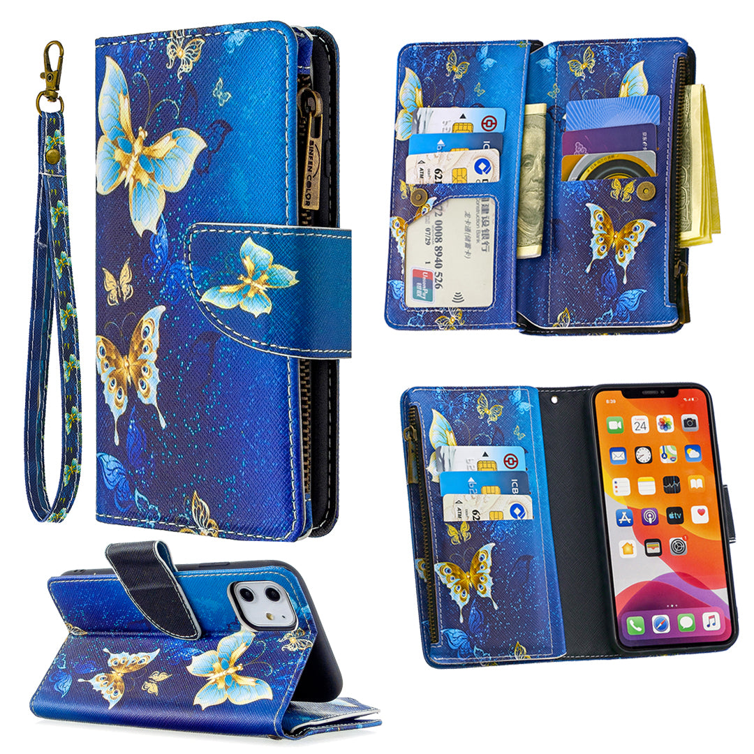 Pattern Printing Zipper Wallet Leather Case Shell for Apple iPhone 11 6.1 inch