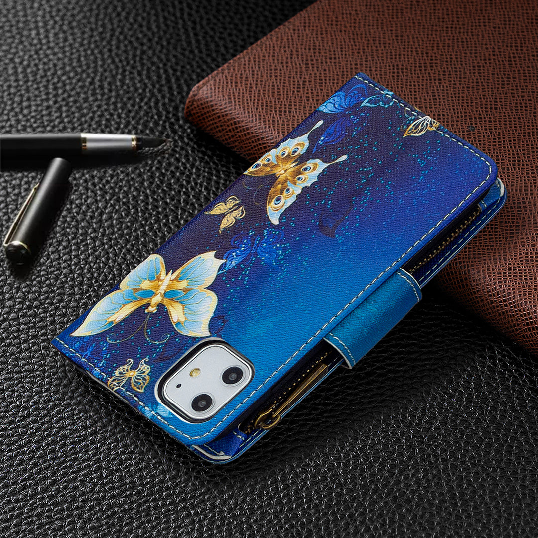 Pattern Printing Zipper Wallet Leather Case Shell for Apple iPhone 11 6.1 inch