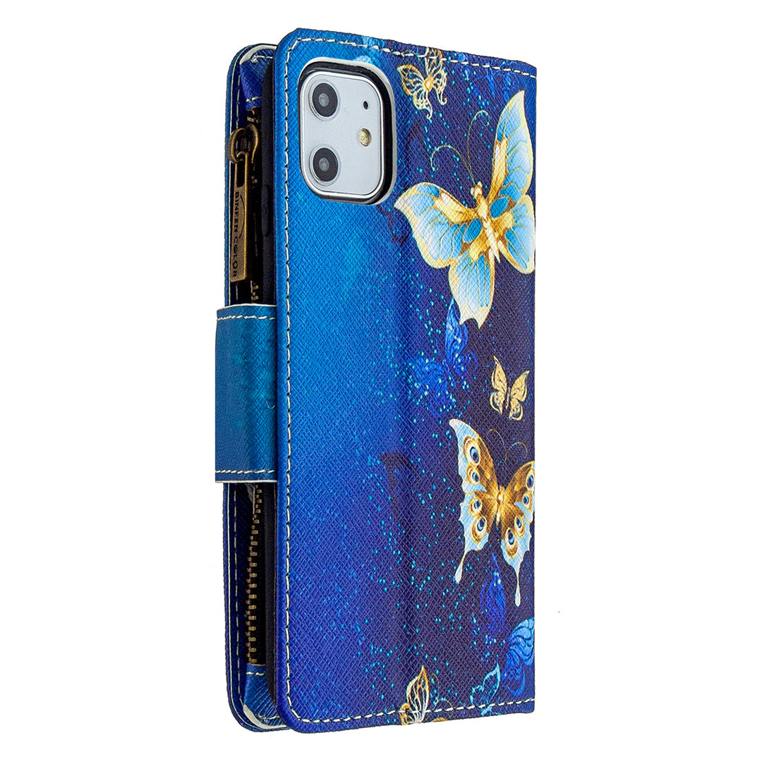 Pattern Printing Zipper Wallet Leather Case Shell for Apple iPhone 11 6.1 inch