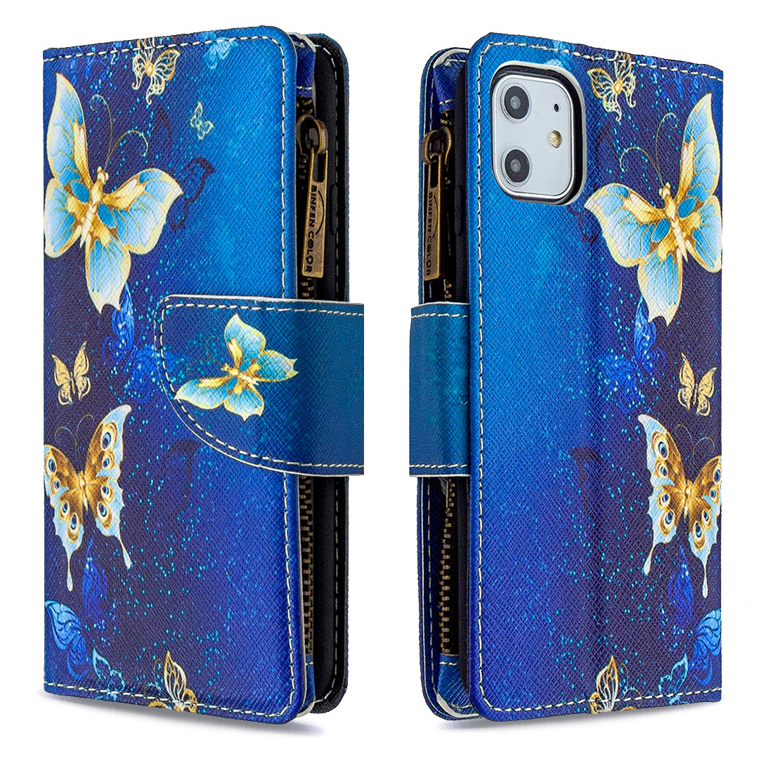 Pattern Printing Zipper Wallet Leather Case Shell for Apple iPhone 11 6.1 inch