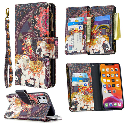 Pattern Printing Zipper Wallet Leather Case Shell for Apple iPhone 11 6.1 inch