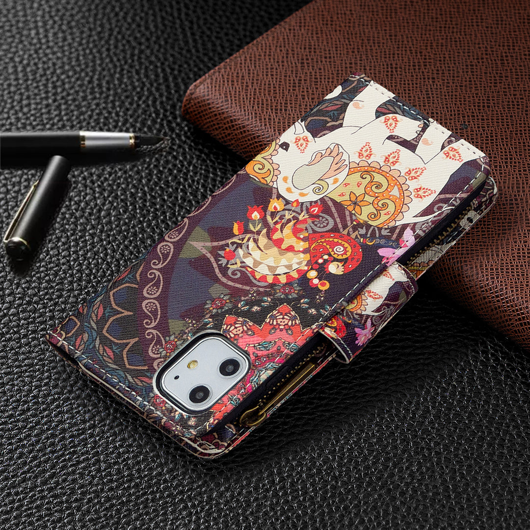 Pattern Printing Zipper Wallet Leather Case Shell for Apple iPhone 11 6.1 inch