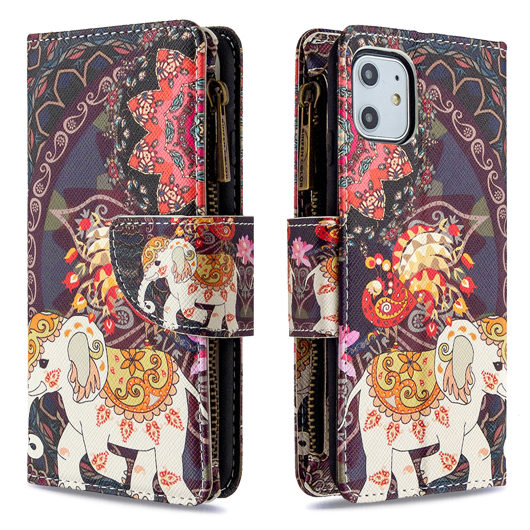 Pattern Printing Zipper Wallet Leather Case Shell for Apple iPhone 11 6.1 inch