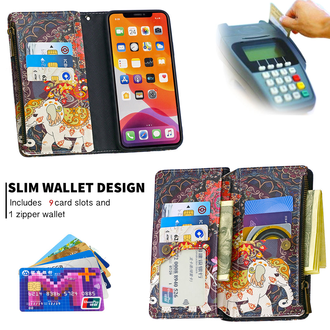 Pattern Printing Zipper Wallet Leather Case Shell for Apple iPhone 11 6.1 inch