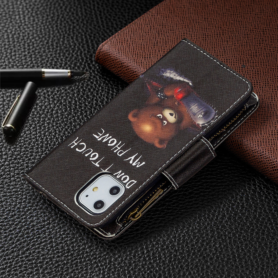 Pattern Printing Zipper Wallet Leather Case Shell for Apple iPhone 11 6.1 inch