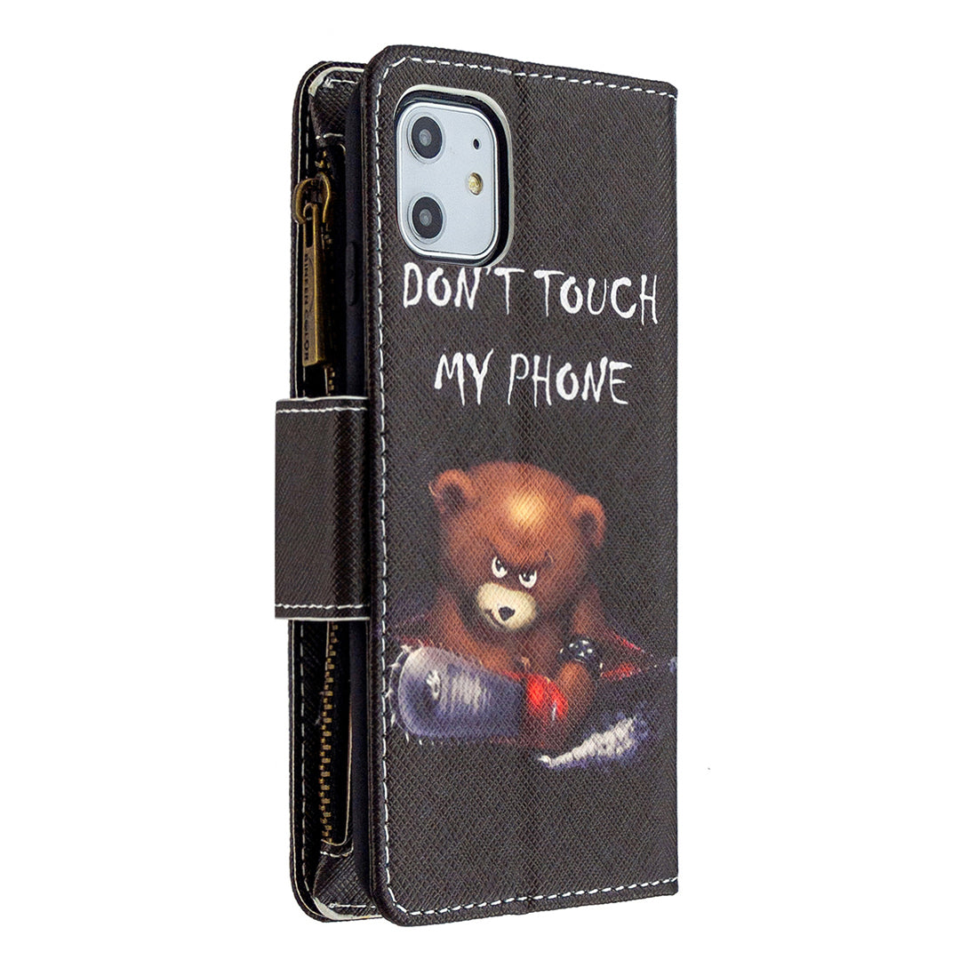 Pattern Printing Zipper Wallet Leather Case Shell for Apple iPhone 11 6.1 inch