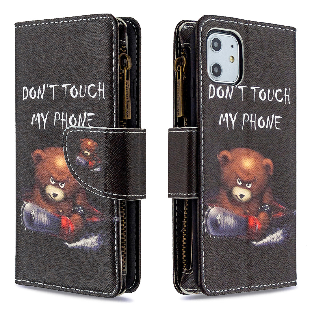 Pattern Printing Zipper Wallet Leather Case Shell for Apple iPhone 11 6.1 inch