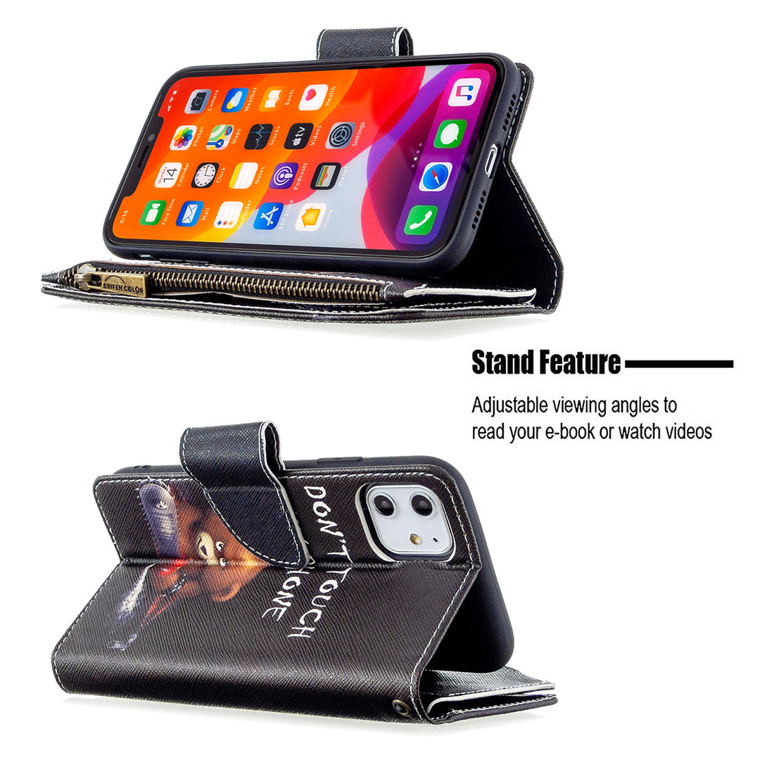 Pattern Printing Zipper Wallet Leather Case Shell for Apple iPhone 11 6.1 inch