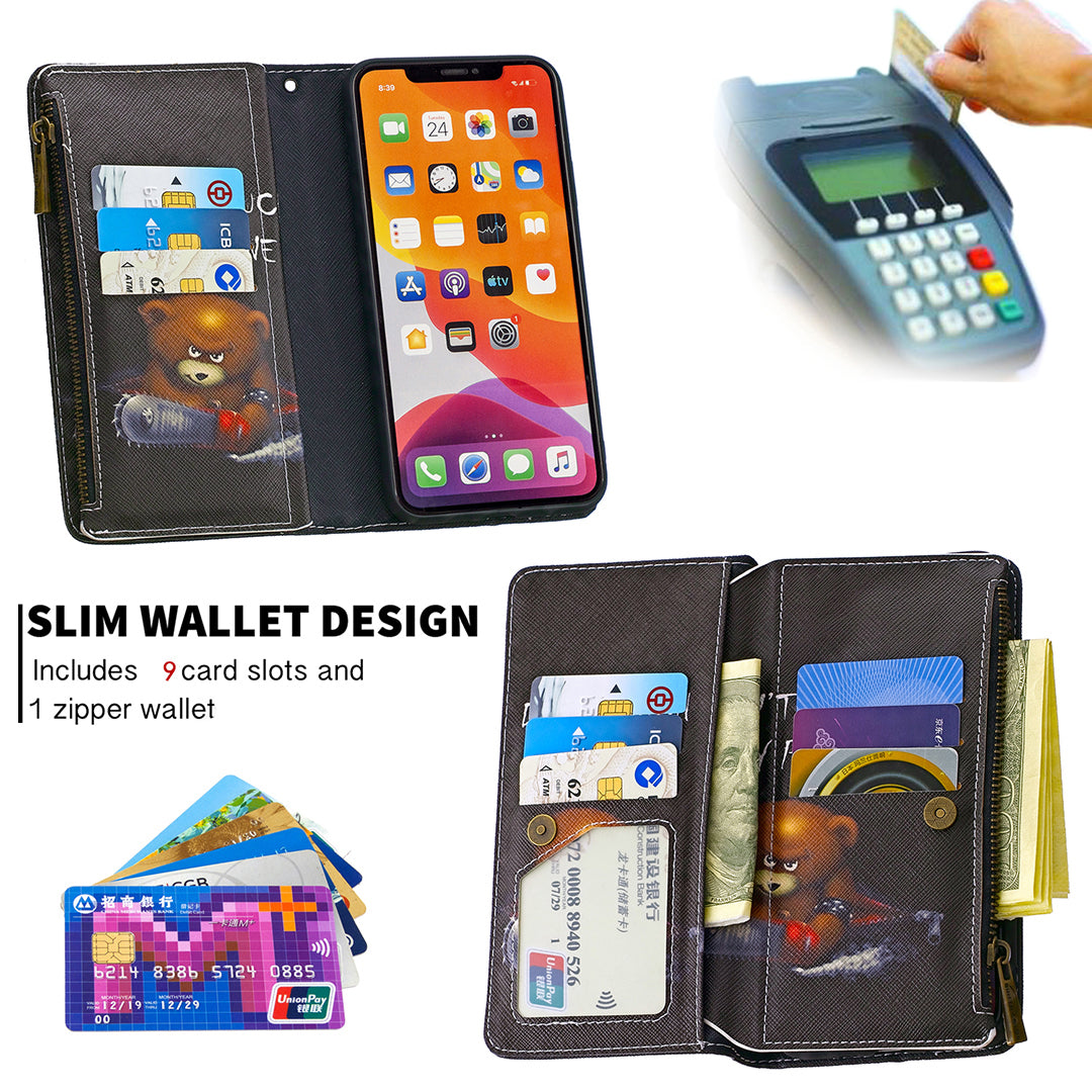 Pattern Printing Zipper Wallet Leather Case Shell for Apple iPhone 11 6.1 inch