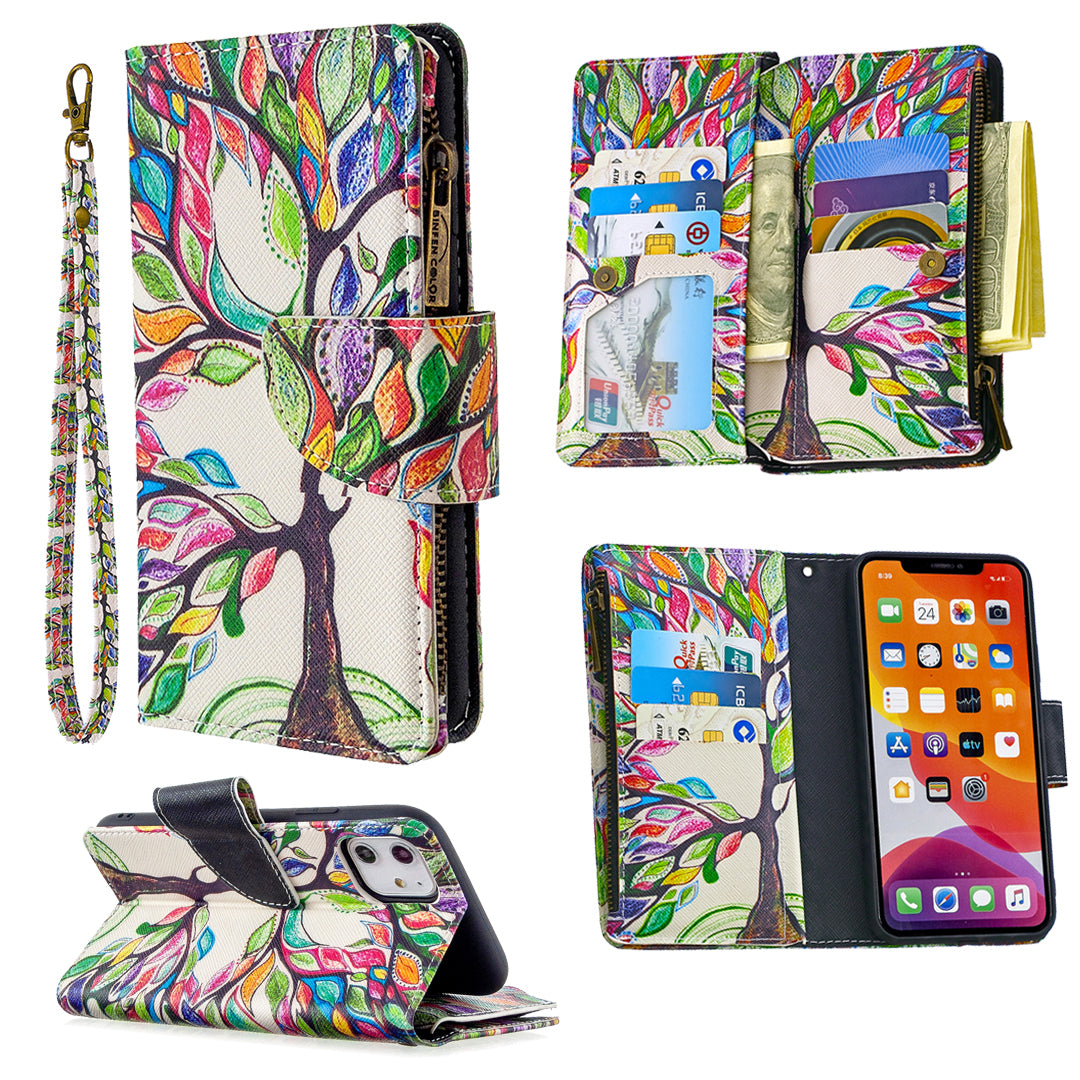 Pattern Printing Zipper Wallet Leather Case Shell for Apple iPhone 11 6.1 inch