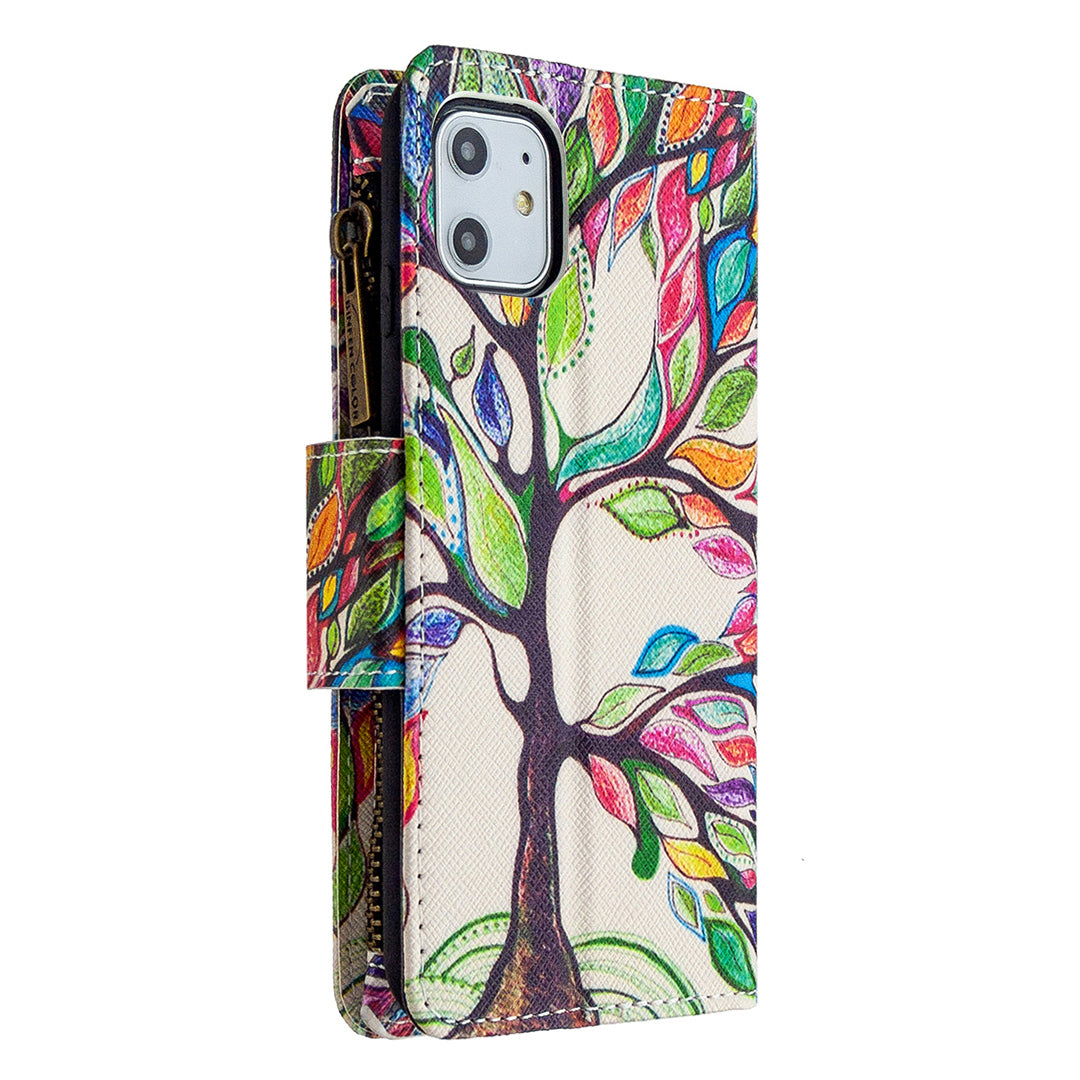 Pattern Printing Zipper Wallet Leather Case Shell for Apple iPhone 11 6.1 inch