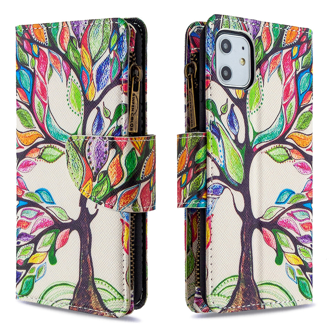 Pattern Printing Zipper Wallet Leather Case Shell for Apple iPhone 11 6.1 inch