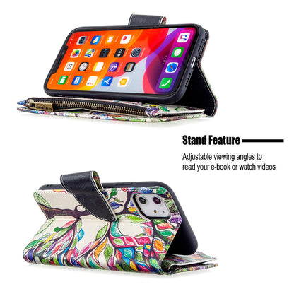 Pattern Printing Zipper Wallet Leather Case Shell for Apple iPhone 11 6.1 inch