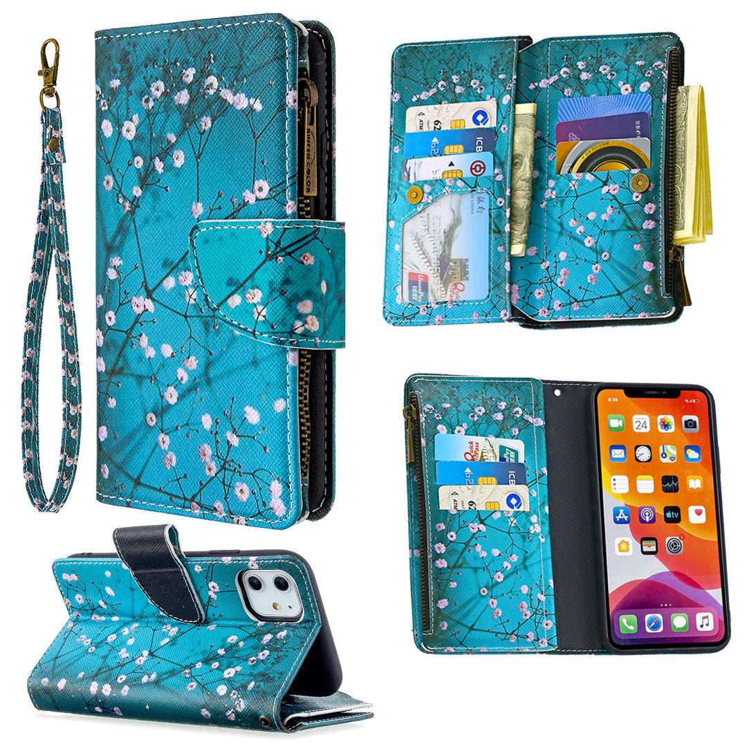 Pattern Printing Zipper Wallet Leather Case Shell for Apple iPhone 11 6.1 inch