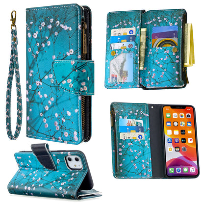 Pattern Printing Zipper Wallet Leather Case Shell for Apple iPhone 11 6.1 inch