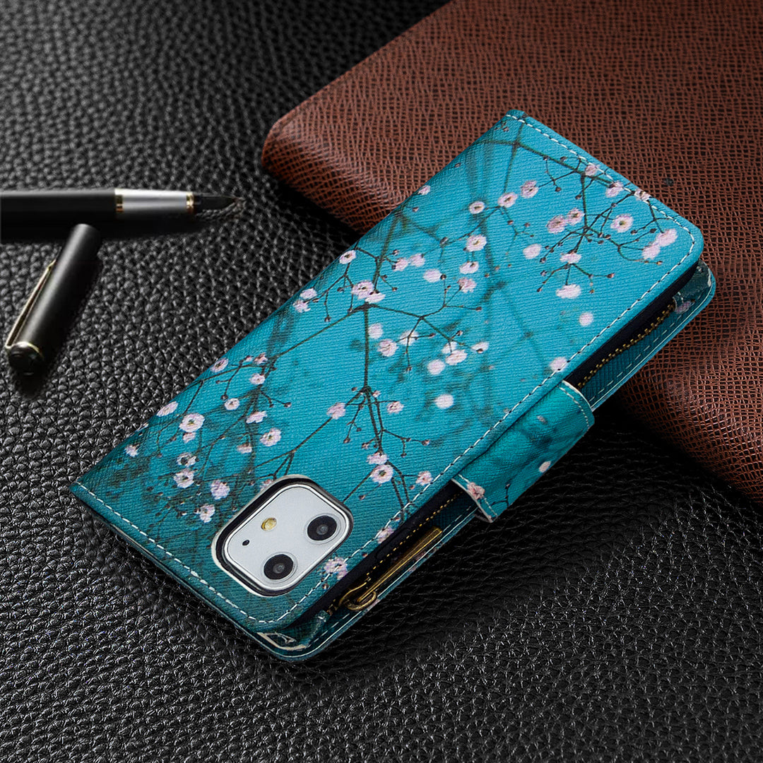 Pattern Printing Zipper Wallet Leather Case Shell for Apple iPhone 11 6.1 inch