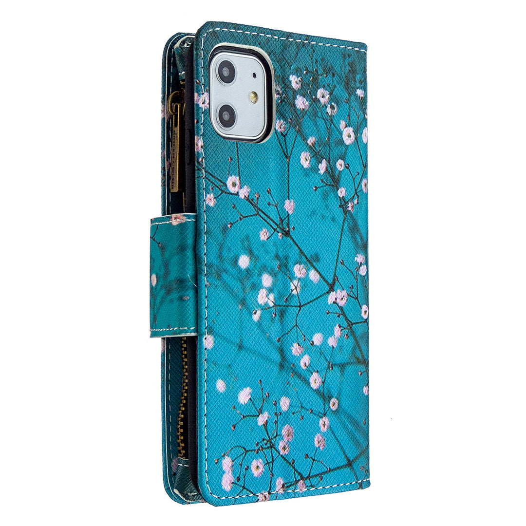Pattern Printing Zipper Wallet Leather Case Shell for Apple iPhone 11 6.1 inch