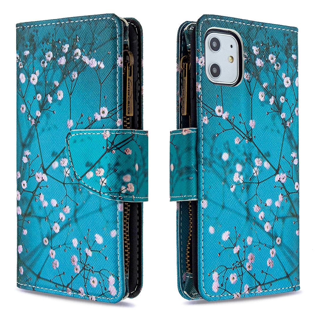 Pattern Printing Zipper Wallet Leather Case Shell for Apple iPhone 11 6.1 inch