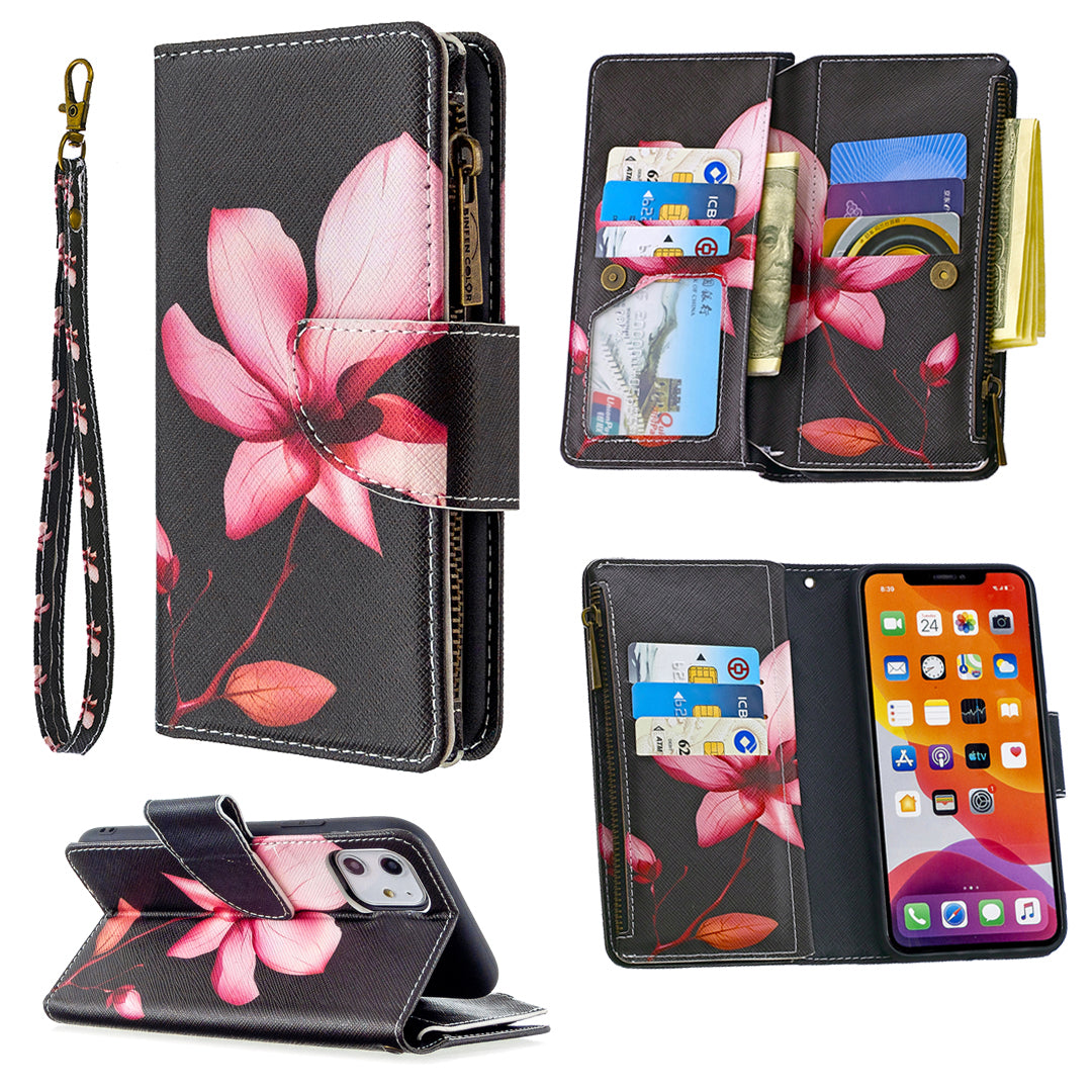 Pattern Printing Zipper Wallet Leather Case Shell for Apple iPhone 11 6.1 inch