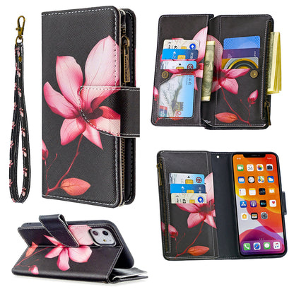 Pattern Printing Zipper Wallet Leather Case Shell for Apple iPhone 11 6.1 inch