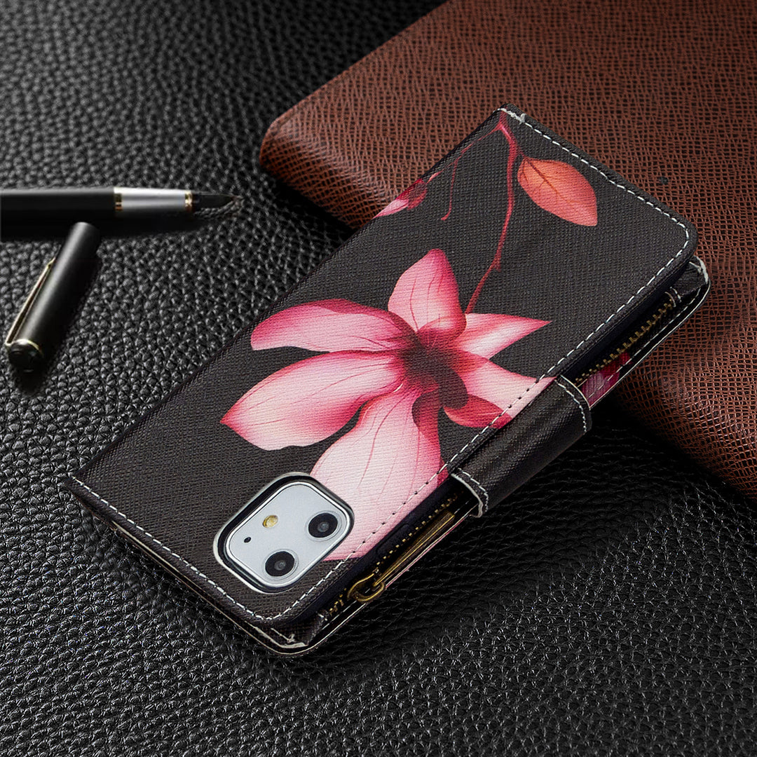 Pattern Printing Zipper Wallet Leather Case Shell for Apple iPhone 11 6.1 inch