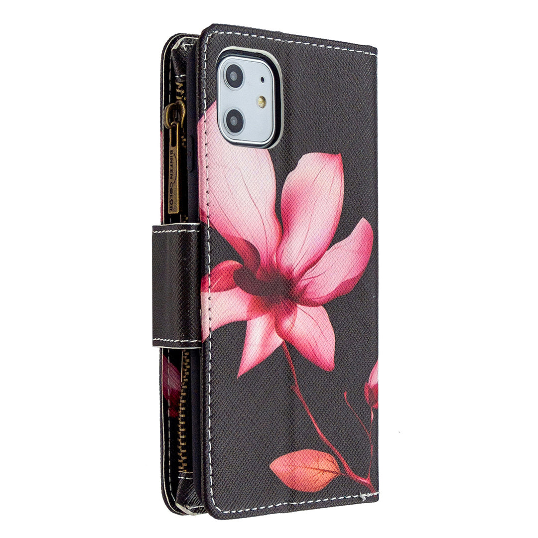 Pattern Printing Zipper Wallet Leather Case Shell for Apple iPhone 11 6.1 inch