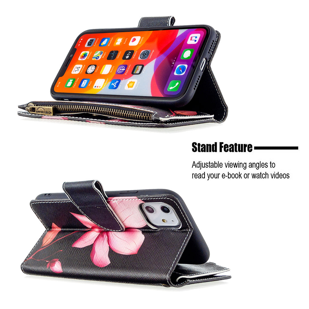 Pattern Printing Zipper Wallet Leather Case Shell for Apple iPhone 11 6.1 inch