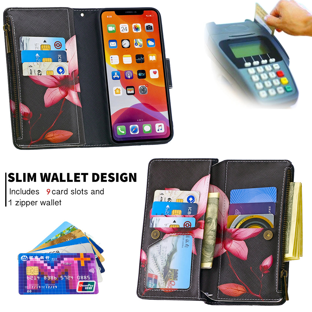 Pattern Printing Zipper Wallet Leather Case Shell for Apple iPhone 11 6.1 inch