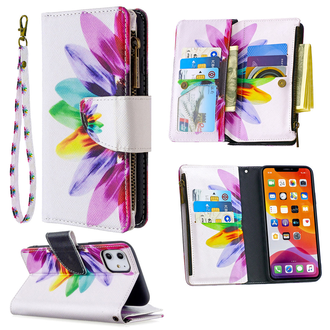 Pattern Printing Zipper Wallet Leather Case Shell for Apple iPhone 11 6.1 inch