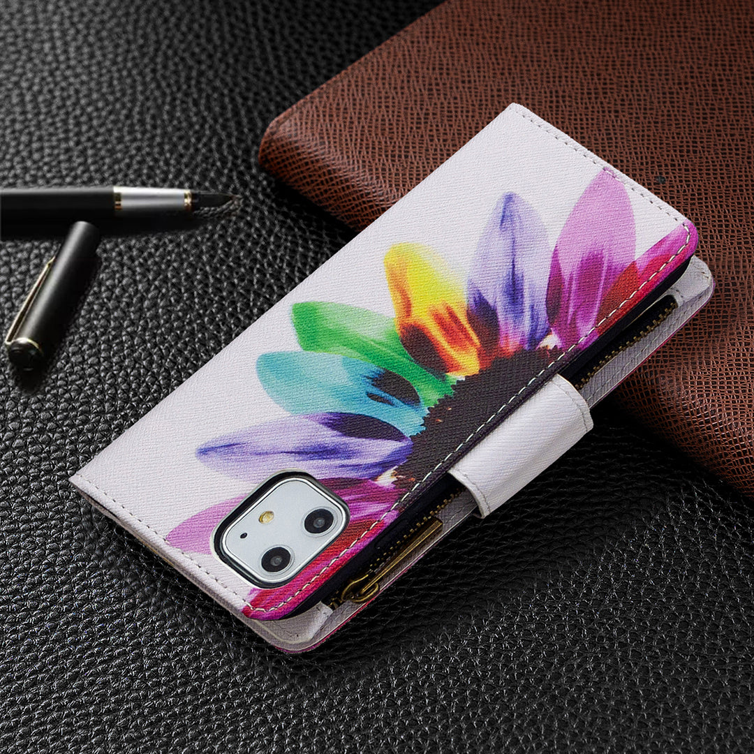 Pattern Printing Zipper Wallet Leather Case Shell for Apple iPhone 11 6.1 inch