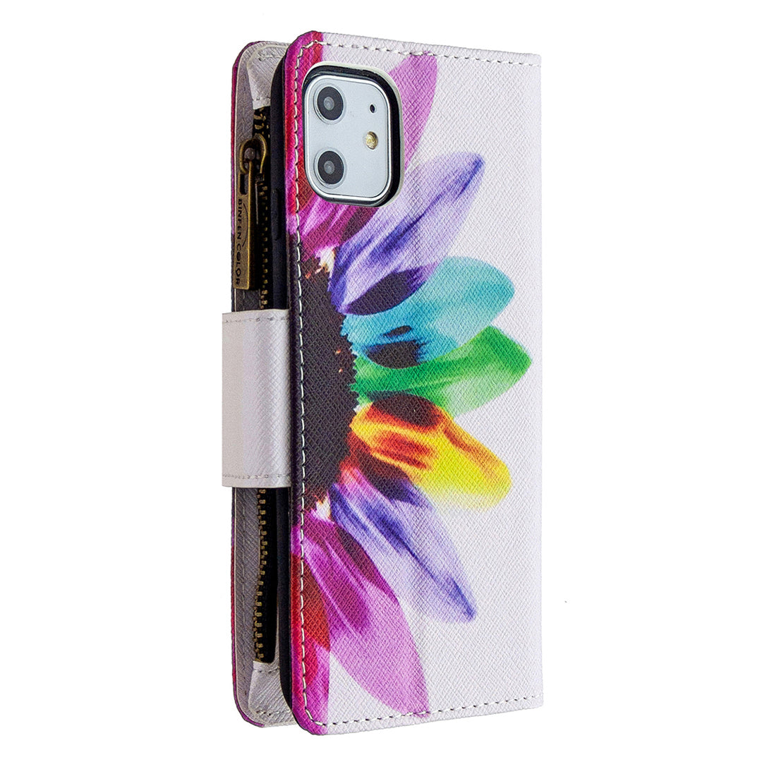 Pattern Printing Zipper Wallet Leather Case Shell for Apple iPhone 11 6.1 inch