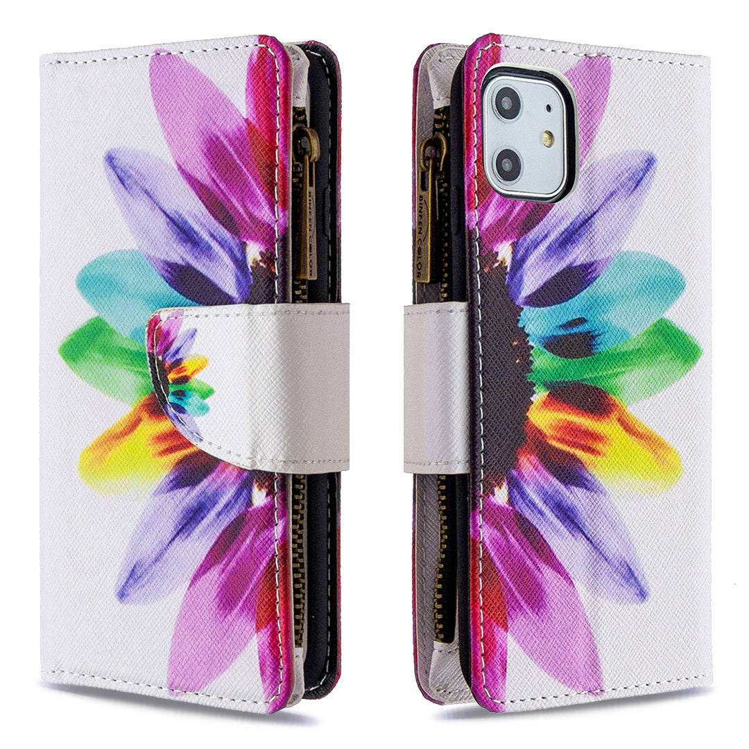 Pattern Printing Zipper Wallet Leather Case Shell for Apple iPhone 11 6.1 inch