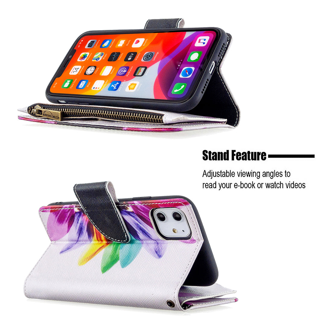 Pattern Printing Zipper Wallet Leather Case Shell for Apple iPhone 11 6.1 inch