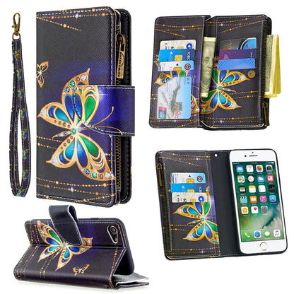 BF03 Pattern Printing Zipper Wallet Leather Phone Shell for iPhone SE (2020)/SE (2022)/8/7