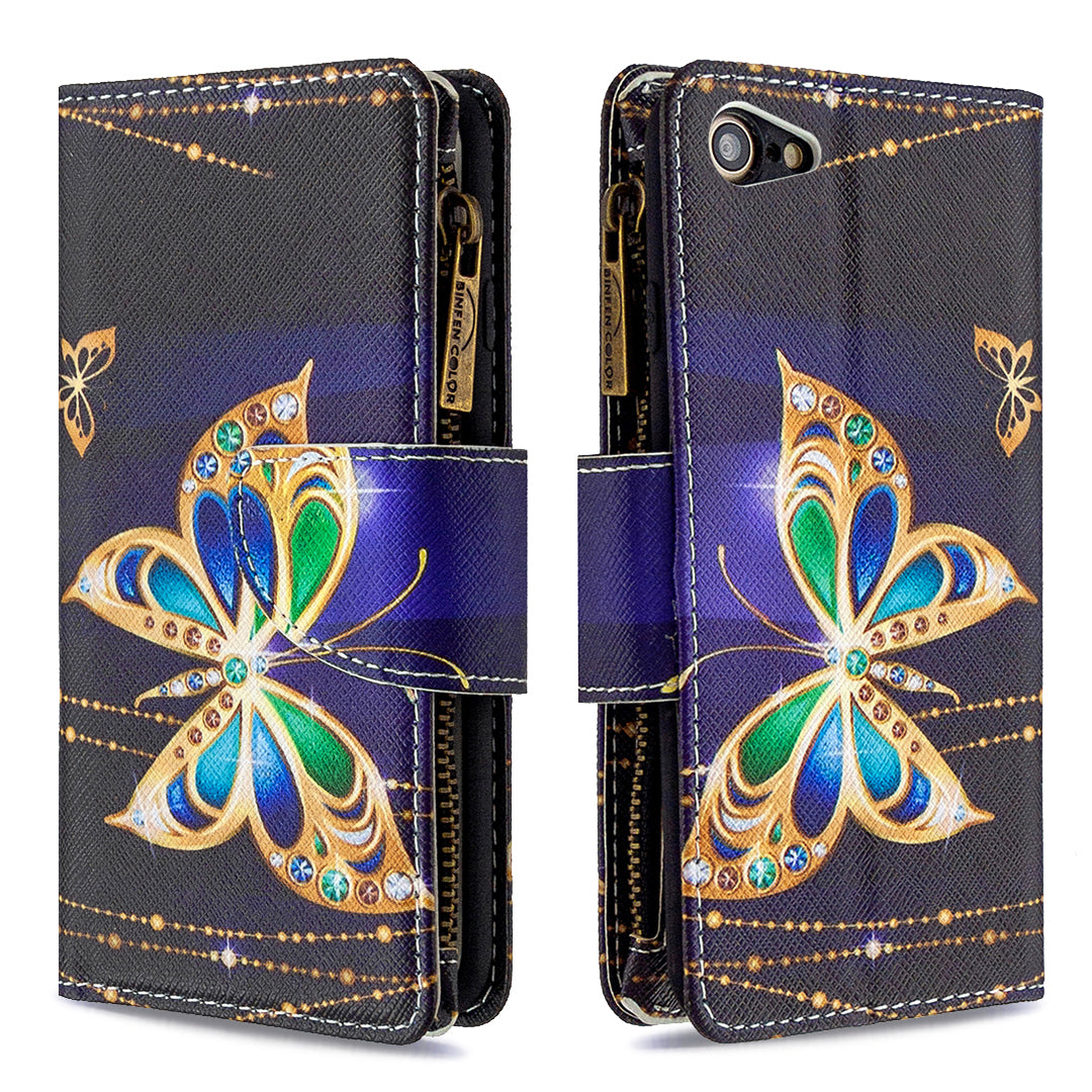 BF03 Pattern Printing Zipper Wallet Leather Phone Shell for iPhone SE (2020)/SE (2022)/8/7