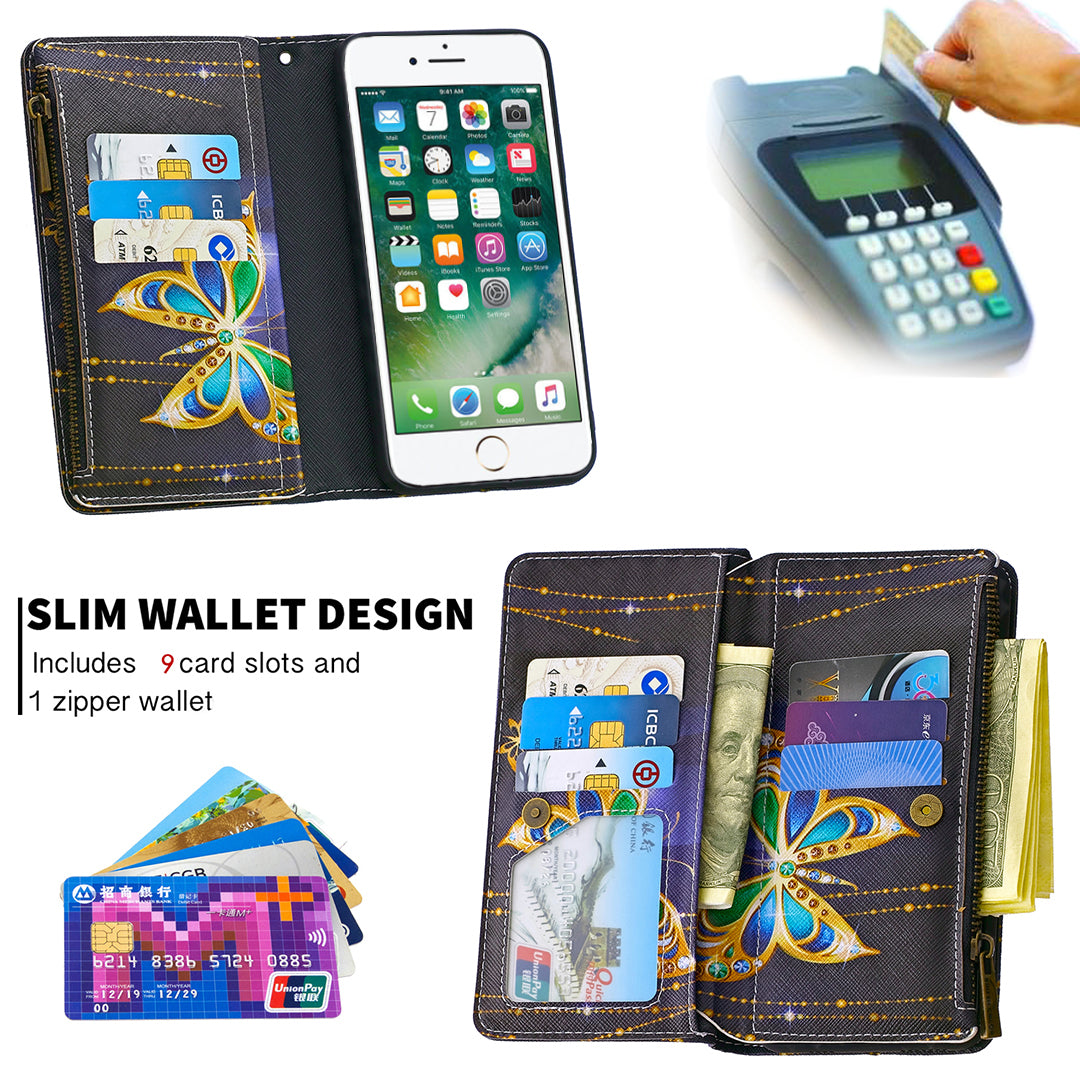 BF03 Pattern Printing Zipper Wallet Leather Phone Shell for iPhone SE (2020)/SE (2022)/8/7