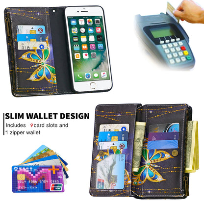 BF03 Pattern Printing Zipper Wallet Leather Phone Shell for iPhone SE (2020)/SE (2022)/8/7