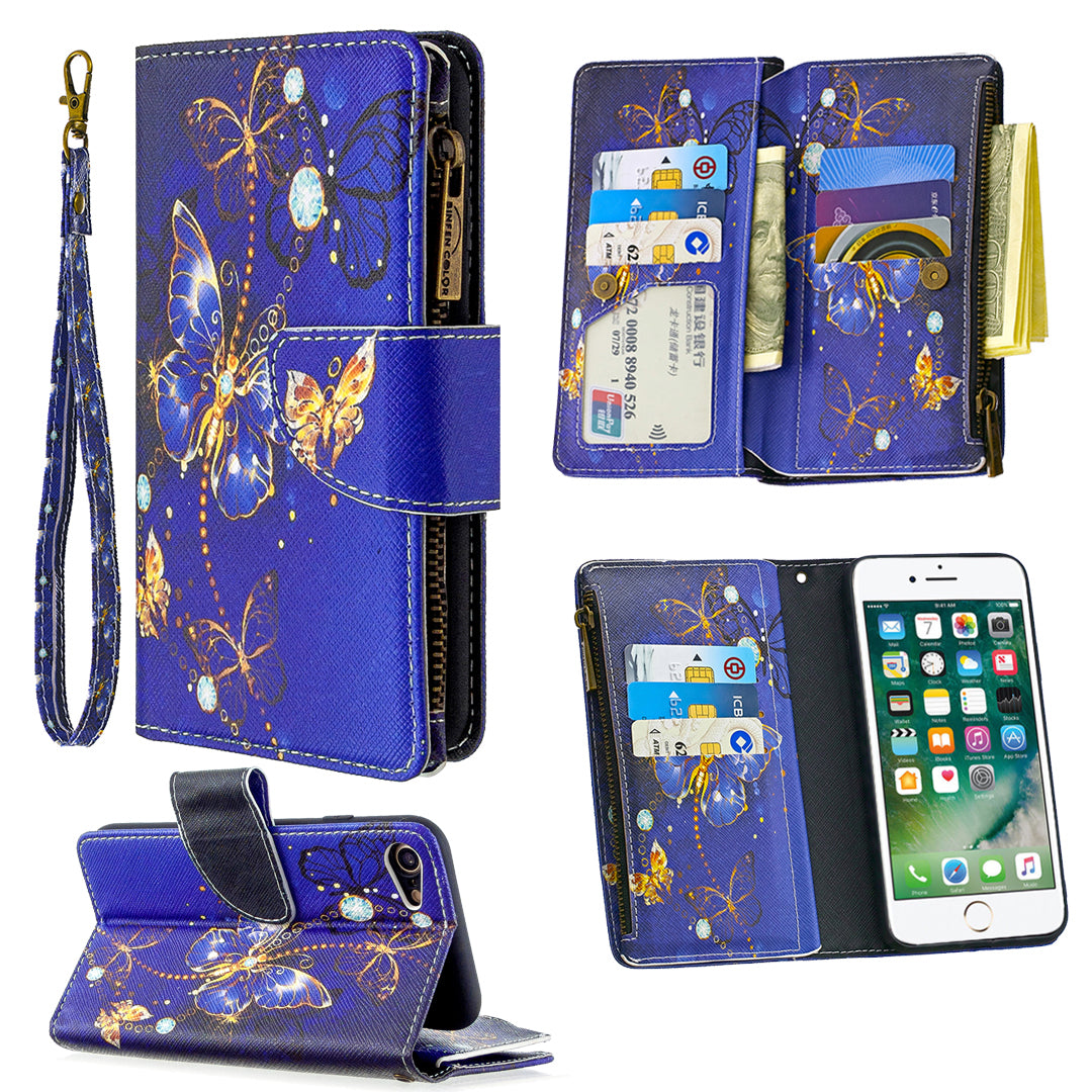 BF03 Pattern Printing Zipper Wallet Leather Phone Shell for iPhone SE (2020)/SE (2022)/8/7