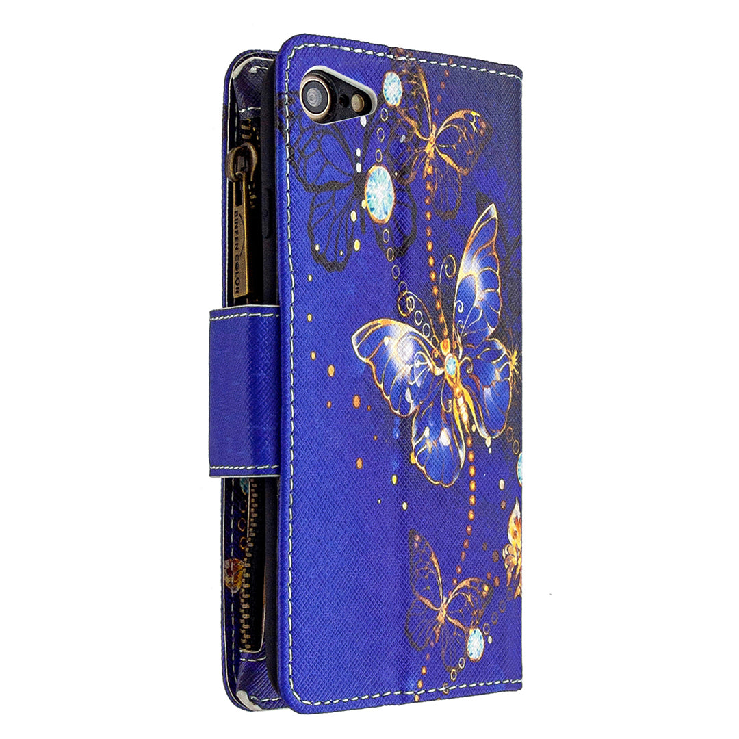 BF03 Pattern Printing Zipper Wallet Leather Phone Shell for iPhone SE (2020)/SE (2022)/8/7