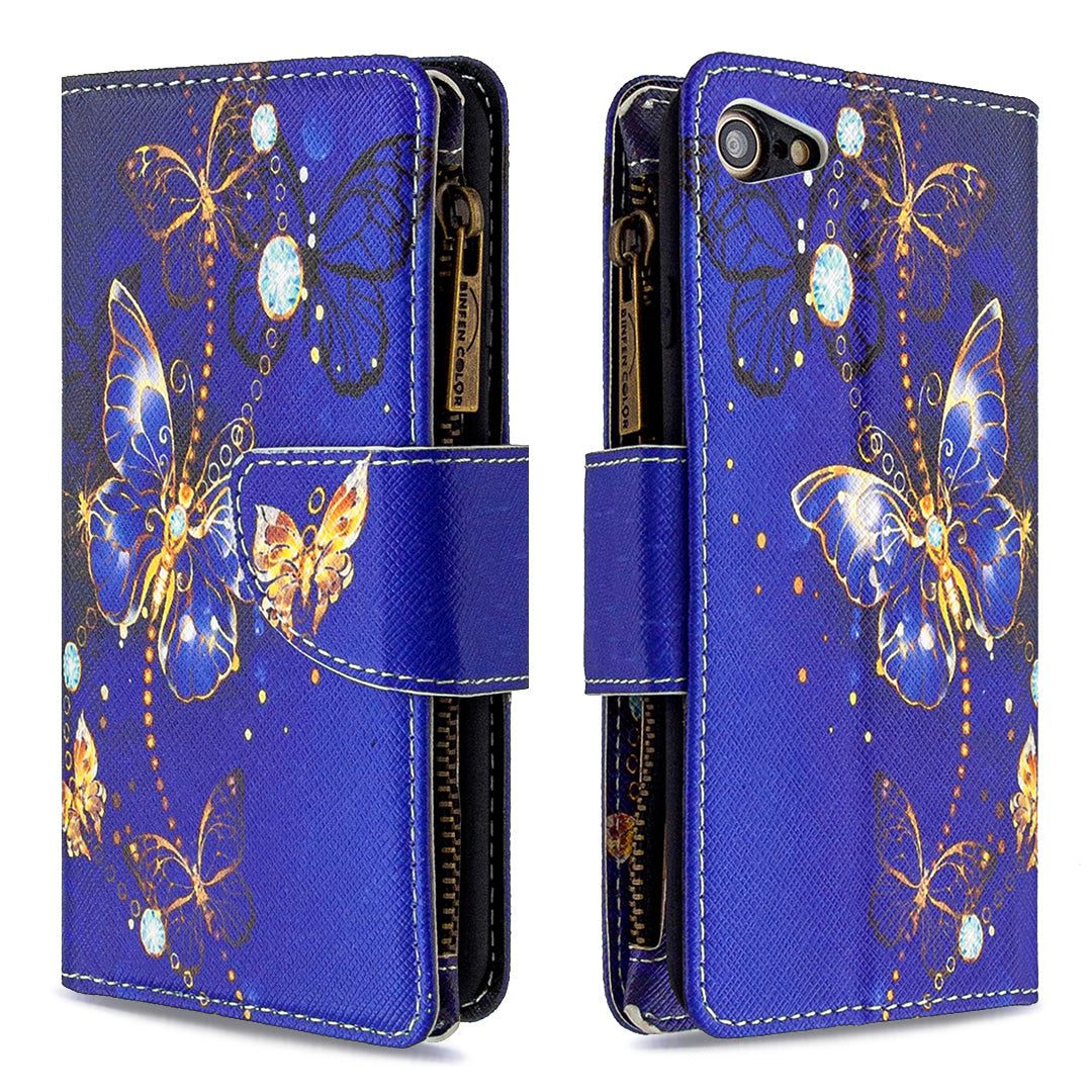 BF03 Pattern Printing Zipper Wallet Leather Phone Shell for iPhone SE (2020)/SE (2022)/8/7