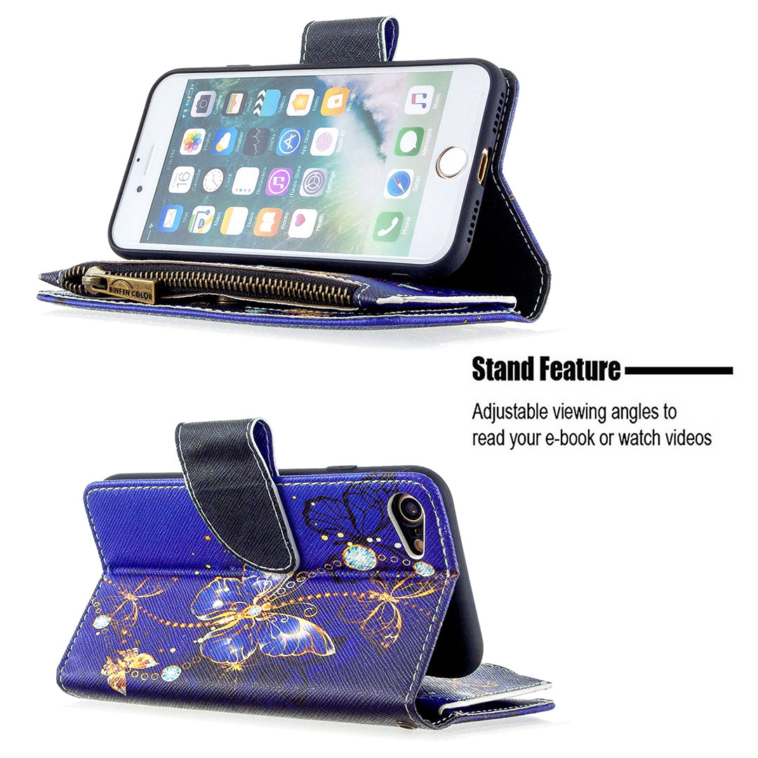 BF03 Pattern Printing Zipper Wallet Leather Phone Shell for iPhone SE (2020)/SE (2022)/8/7