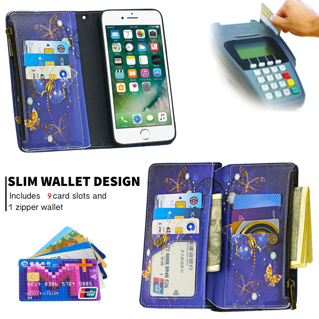BF03 Pattern Printing Zipper Wallet Leather Phone Shell for iPhone SE (2020)/SE (2022)/8/7